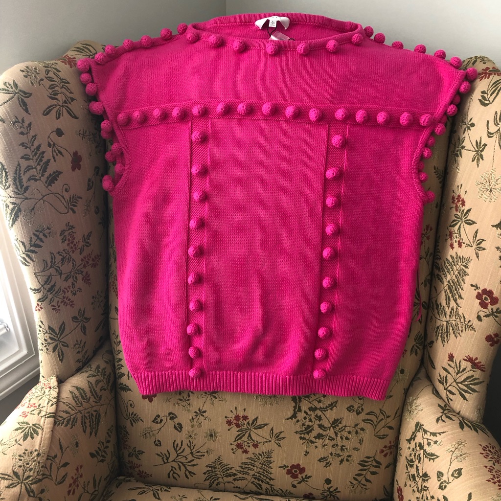Milly Women’s Pom-Pom Knit Sweater Vest - Hot Pink Nwt